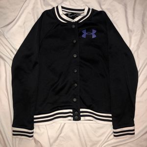 Under Armour Coat Jacket Med  Bomber Loose Coldgear Girls Purple Black Snap New